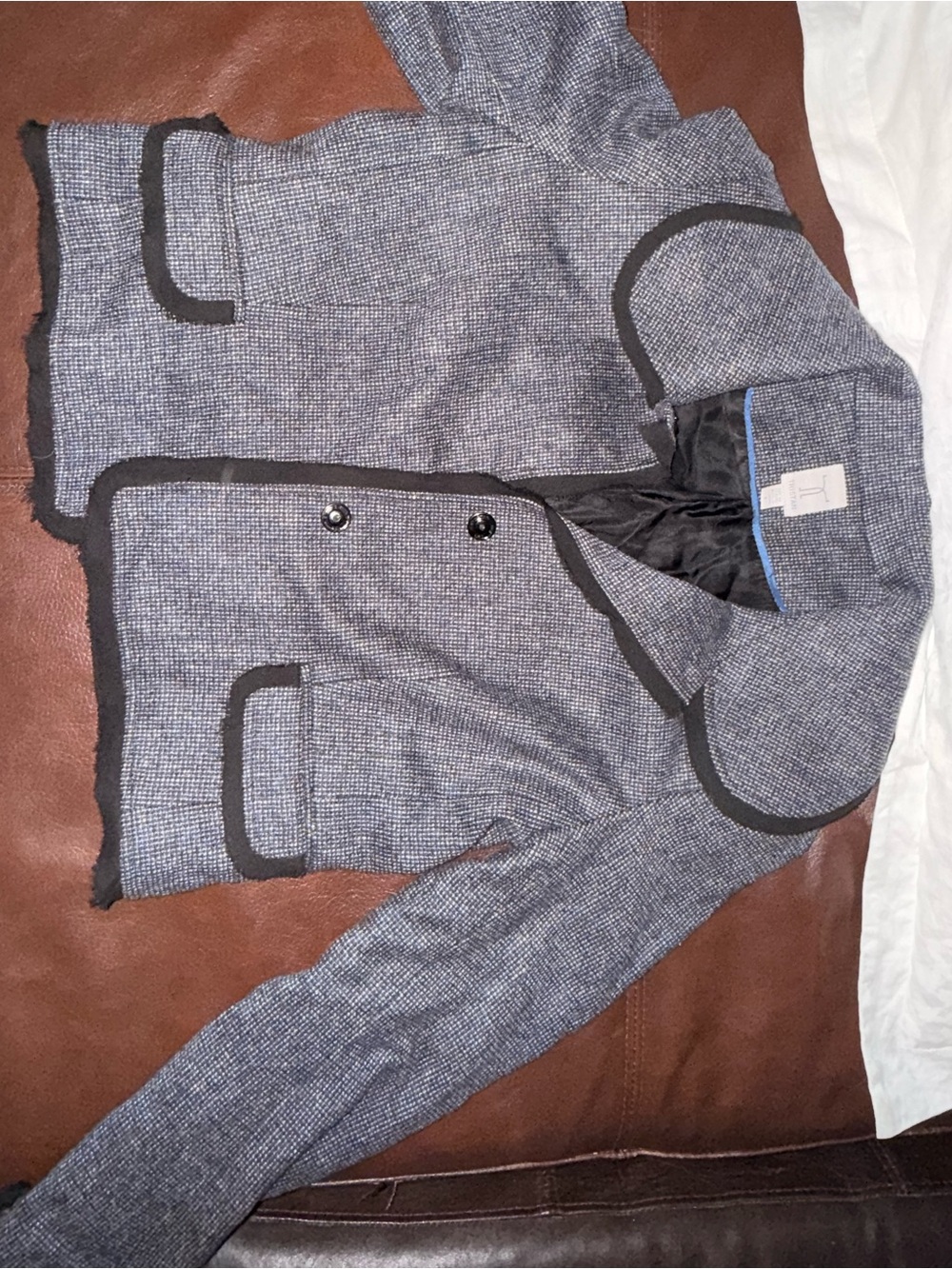 Tristan Women's Gray Tweed Jacket with Black Trim - Stylish Blazer